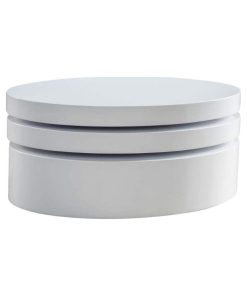 Unique Coffee Table, Oval Shape With Rotatable Top, High Gloss White Finish