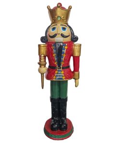 4' Nutcracker King With Crown and Scepter, Resin Statue With LED Lights, Red