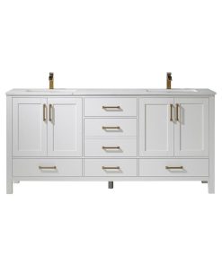 Vinnova Shannon 72" Carrara Stone Top Double Vanity in White