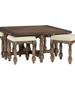 Wynton Square Cocktail Table With 4 Upholstered Stools