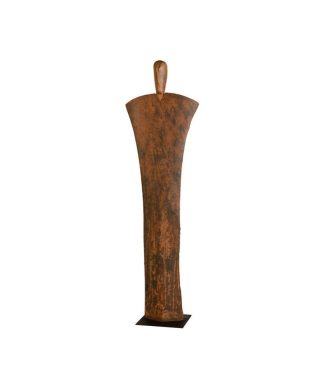 76" T Sculpture Standing Figure Solid Acacia Wood Rusted Iron Modern
