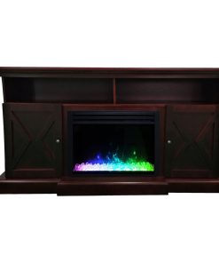62" Summit Farmhouse Electric Fireplace Mantel With Crystal Insert, Mahogany