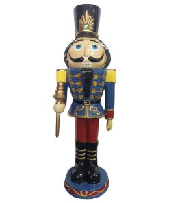 3' Nutcracker Toy Soldier Holding a Staff Resin Figurine With LED Lights, Blue