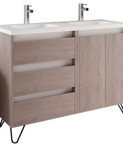 Urban 48" Bathroom Vanity With Ceramic Sink, Legs, Weathered Oak