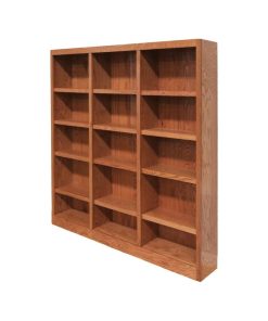 Traditional 72" Tall 15-Shelf Triple Wide Wood Bookcase in Dry Oak