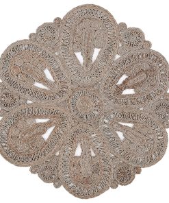 Transitional Area Rug, Hand Woven Floral Patterned Premium Jute Fiber, Grey