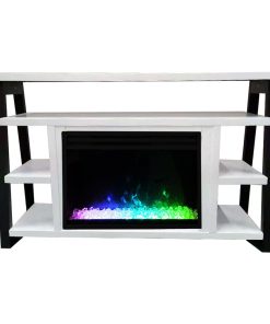 32" Electric Fireplace Mantel With Display and Flames, White and Black