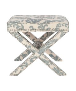 Yara Ottoman Silver Nail Heads Slate and Beige Print