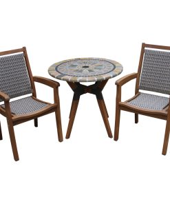 3-Piece Sandstone, Eucalyptus and Metal Bistro Set, With Stacking Armchair