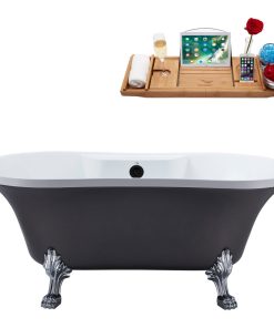 60" Streamline N105CH-BL Soaking Clawfoot Tub and Tray With External Drain