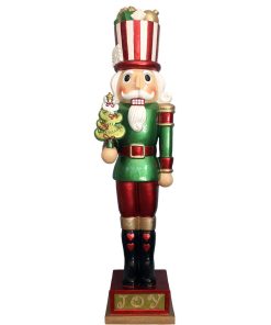 4' Candy-Look Nutcracker Greeter Holding Tree, Green
