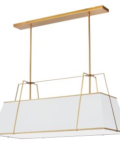 4-Light Contemporary Modern Chandelier Trapezoid, Gold Frame/White Shade