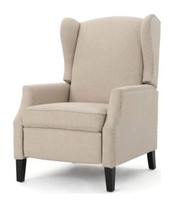 Traditional Recliner, Cushioned Seat With Wingback and Nailhead Trim, Wheat