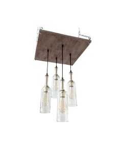 Wine Bottle Chandelier, Dark Walnut Base, With Bulbs, Flush Mount