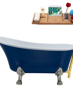 63" Streamline N368BNK-GLD Soaking Clawfoot Tub and Tray With External Drain
