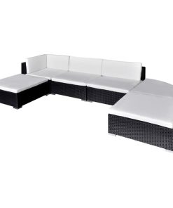 vidaXL Patio Lounge Set Black Poly Rattan Wicker Sectional Sofa Couch Seats