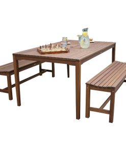 3-Piece Eucalyptus Bench Dining Set