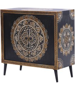 Towhee Black Hand-Painted Mandala Wooden Storage Cabinet