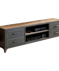 4 Drawers Wooden TV Stand, Sand Black and Natural Tone