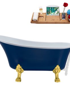 63" Streamline N368GLD-WH Soaking Clawfoot Tub and Tray With External Drain
