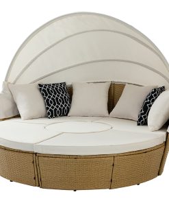 70.5" Wide Outdoor Rattan Patio Daybed With Cushions, White