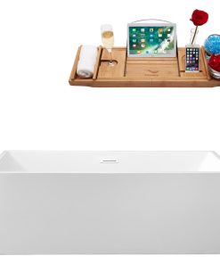 66" Streamline N260WH Soaking Freestanding Tub and Tray With Internal Drain