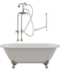60" Cast Iron Double Ended Clawfoot Tub & Freestanding Gooseneck Plumbing PKG BN
