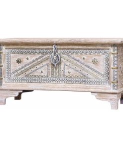 Varna White Wash Distressed Reclaimed Wood Brass Accent Storage Trunk