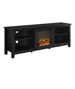 70" Black Wood Fireplace TV Stand