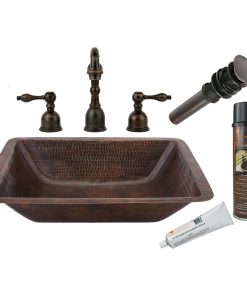 19" Rectangle Under Counter Hammered Copper Sink Pack-2 With Accessories