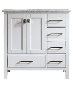 Vinnova Gela 36" Carrara Marble Top Single Vanity in White Without Mirror