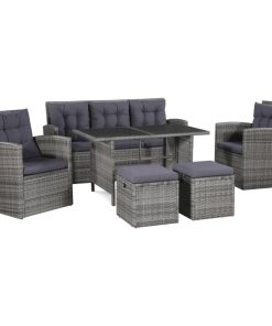 vidaXL 6 Piece Patio Lounge Set with Cushions Poly Rattan Gray Seat Chair