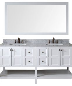 Virtu Winterfell 72" Double Bathroom Vanity, White With Marble Top, Mirror