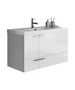39" Vanity Cabinet With Fitted Sink, Glossy White