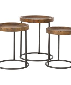 23.5" Massimo Nesting Tables Side Table Iron Reclaimed Pine Light Rustic Black
