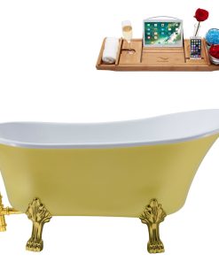 55" Streamline N354BGL-GLD Clawfoot Tub and Tray With External Drain