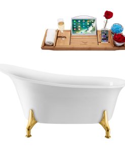 59" Streamline N1100GLD-IN-WH Clawfoot Tub and Tray With Internal Drain