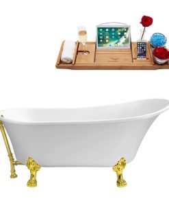 59" Streamline N341GLD-BGL Soaking Clawfoot Tub and Tray With External Drain