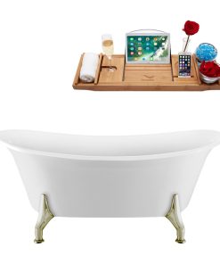 67" Streamline N1081BNK-IN-BGL Clawfoot Tub and Tray With Internal Drain