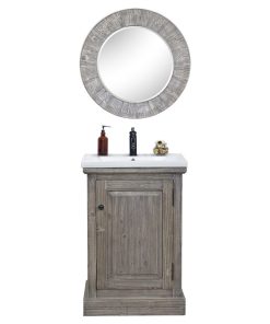 24" Rustic Solid Fir Vanity With Ceramic Single Sink, Gray, No Faucet