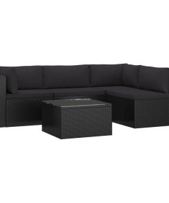 vidaXL 5 Piece Patio Lounge Set with Cushions Poly Rattan Black Sofa Seat