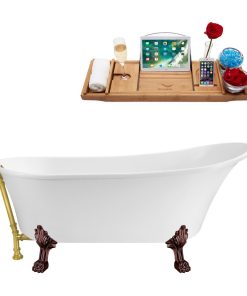 63" Streamline N342ORB-BGL Soaking Clawfoot Tub and Tray With External Drain