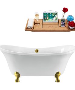 60" Streamline N920BGL-BGL Clawfoot Tub and Tray With External Drain