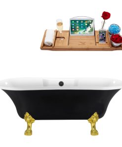 68" Streamline N103GLD-BGM Clawfoot Tub and Tray With External Drain