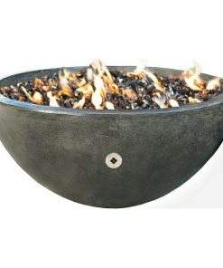 36" Concrete Fire Bowl, Charcoal, Turquoise Fire Glass Filling, Propane Gas