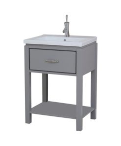 24" Bathroom Vanity With Ceramic Sink, Gray
