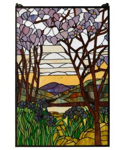 Tiffany Style stained glass window panel Dawn in Valley. 24" x 36"