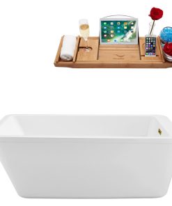 60" Streamline N240GLD Soaking Freestanding Tub and Tray With Internal Drain