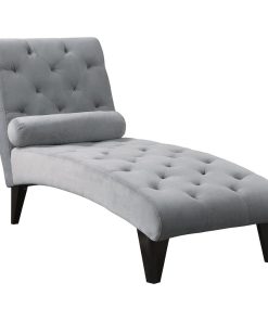 Tufted Chaise with Small Bolster Pillow, Gray
