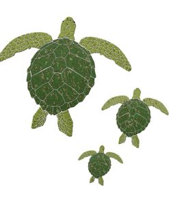 Turtle Family Ceramic Swimming Pool Mosaic without shadows, Green